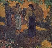 Paul Gauguin Yellow background, three women painting